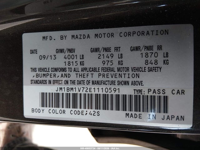 JM1BM1V72E1110591 Mazda Mazda3 I Touring