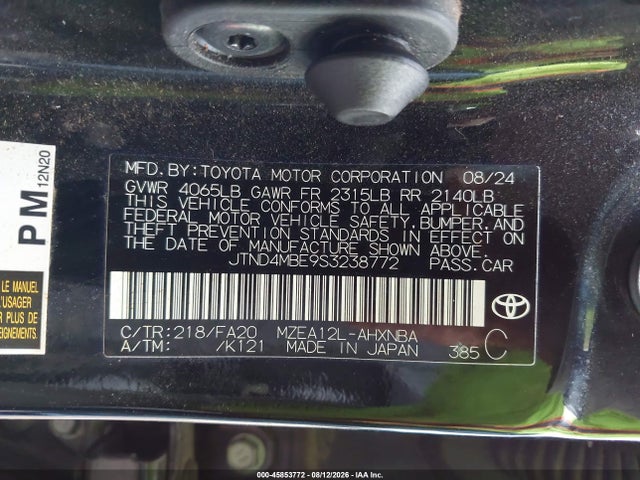 Aukcja sprzedaży 2025 Toyota Corolla Nightshade Edition, vin: JTND4MBE9S3238772, numer aukcji: 45853772