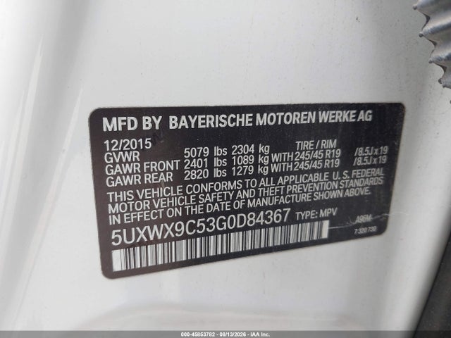 Aukcja sprzedaży 2016 Bmw X3 Xdrive28i, vin: 5UXWX9C53G0D84367, numer aukcji: 45853782