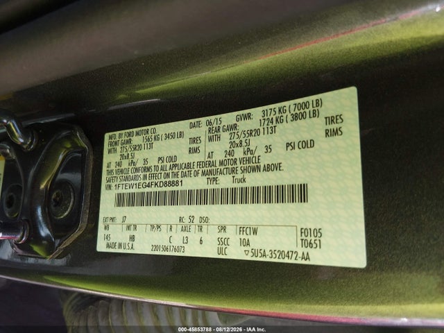Продажа на аукционе авто 2015 Ford F-150 Lariat, vin: 1FTEW1EG4FKD88881, номер лота: 45853788