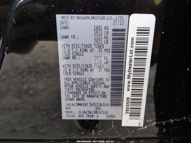 Aukcja sprzedaży 2014 Infiniti Qx60, vin: 5N1AL0MN5EC502604, numer aukcji: 45853801