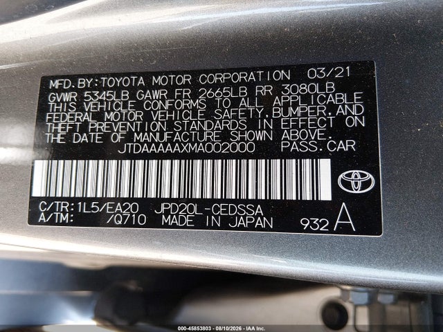 Toyota Mirai Xle 2021 JTDAAAAAXMA002000 Image 9
