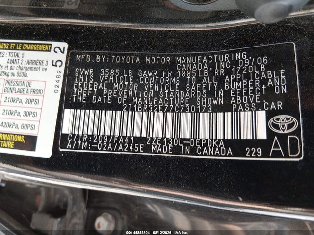 Aukcja sprzedaży 2007 Toyota Corolla Ce, vin: 2T1BR32E77C730173, numer aukcji: 45853804