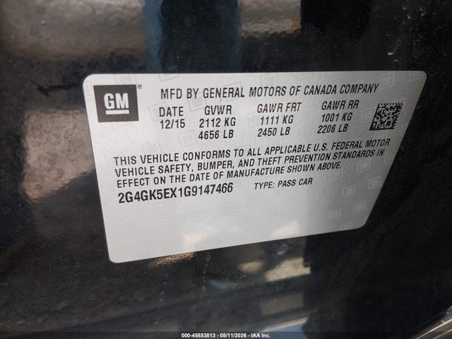 2016 Buick Regal Turbo მანქანა იყიდება აუქციონზე, vin: 2G4GK5EX1G9147466, აუქციონის ნომერი: 45853813