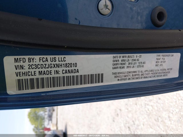 Продажа на аукционе авто 2022 Dodge Challenger Gt, vin: 2C3CDZJGXNH182010, номер лота: 45853817