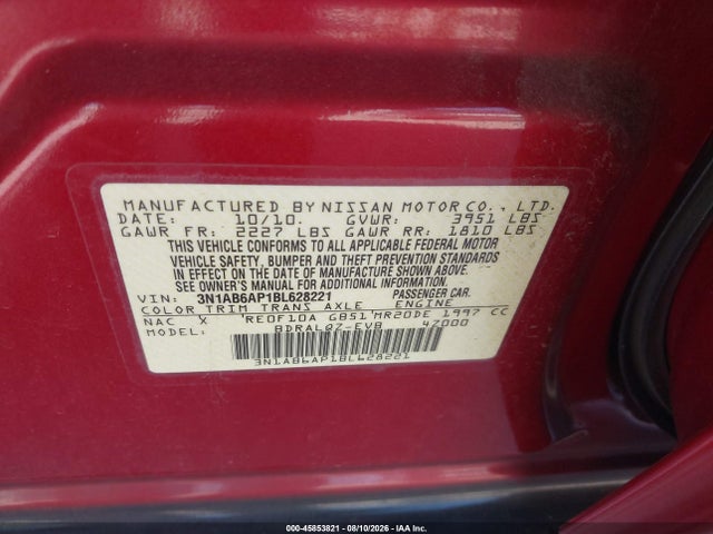 Продажа на аукционе авто 2011 Nissan Sentra 2.0, vin: 3N1AB6AP1BL628221, номер лота: 45853821