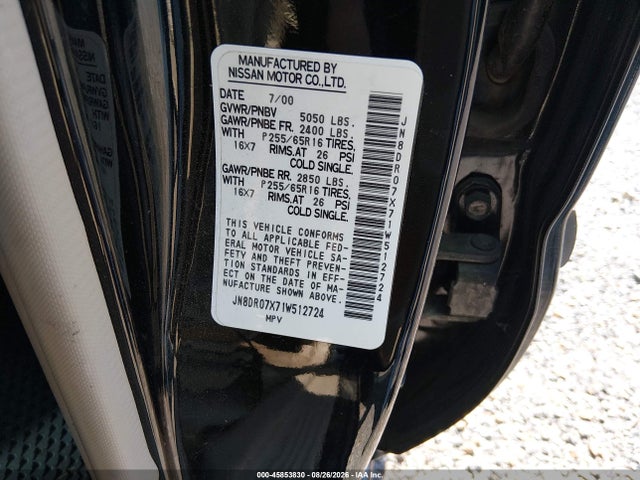 Aukcja sprzedaży 2001 Nissan Pathfinder Le, vin: JN8DR07X71W512724, numer aukcji: 45853830