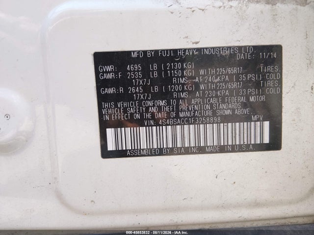 Subaru Outback 2.5i Premium 2015 4S4BSACC1F3258898 Image 9