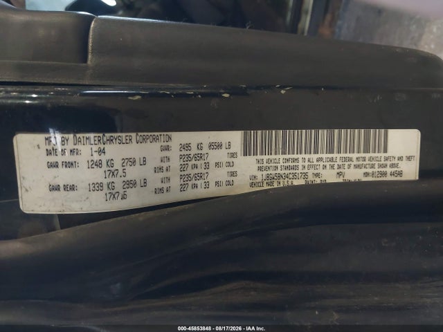 45853848 :رقم المزاد ، 1J8GW58N34C351735 vin ، 2004 Jeep Grand Cherokee Limited مزاد بيع