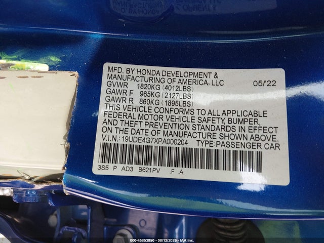 2023 Acura Integra A-spec Technology მანქანა იყიდება აუქციონზე, vin: 19UDE4G7XPA000204, აუქციონის ნომერი: 45853850
