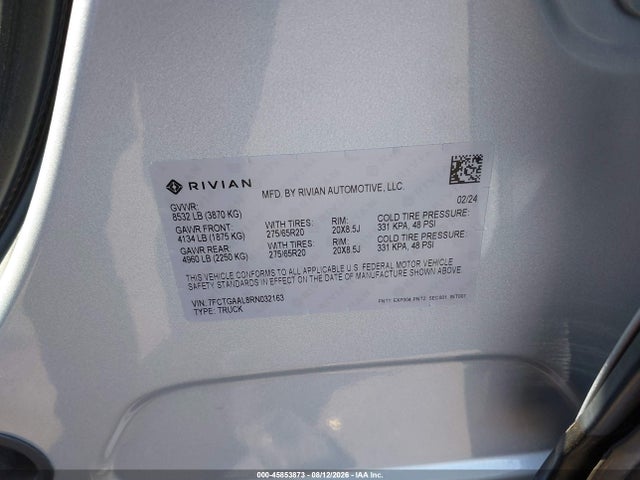 Продажа на аукционе авто 2024 Rivian R1t Launch Edition Quad Motor Large Pack, vin: 7FCTGAAL8RN032163, номер лота: 45853873