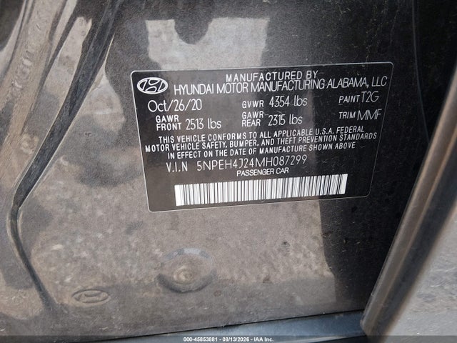 Продажа на аукционе авто 2021 Hyundai Sonata Limited, vin: 5NPEH4J24MH087299, номер лота: 45853881