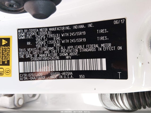 Toyota Highlander Limited 2017 5TDDZRFH9HS436296 Image 9