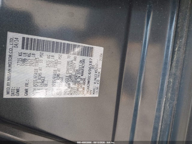 45853898 :رقم المزاد ، 5N1AR2MM3EC696387 vin ، 2014 Nissan Pathfinder Sv مزاد بيع