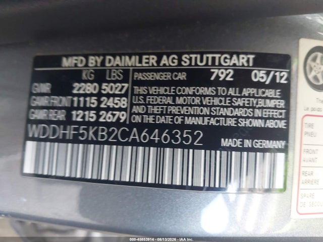 Продажа на аукционе авто 2012 Mercedes-benz E 350, vin: WDDHF5KB2CA646352, номер лота: 45853914