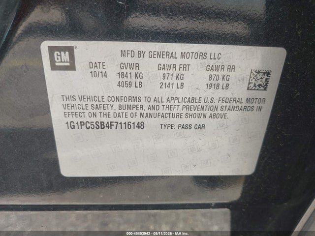 Продажа на аукционе авто 2015 Chevrolet Cruze 1lt Auto, vin: 1G1PC5SB4F7116148, номер лота: 45853942