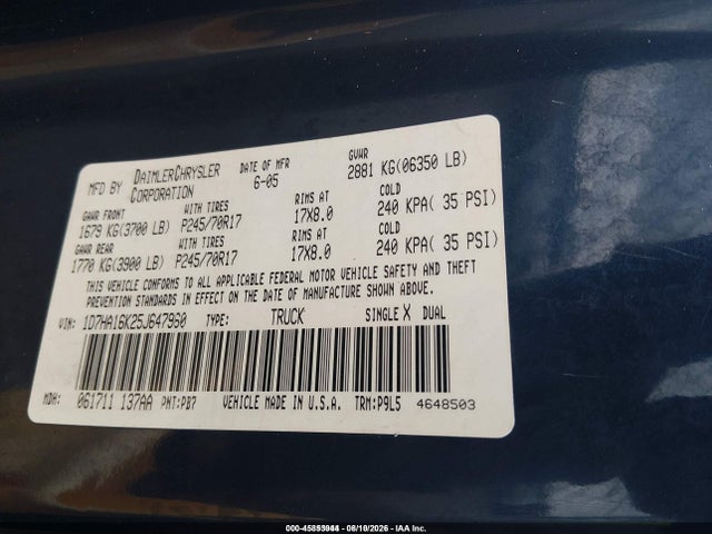 Продаж на аукціоні авто 2005 Dodge Ram 1500 St, vin: 1D7HA16K25J647960, номер лоту: 45853944