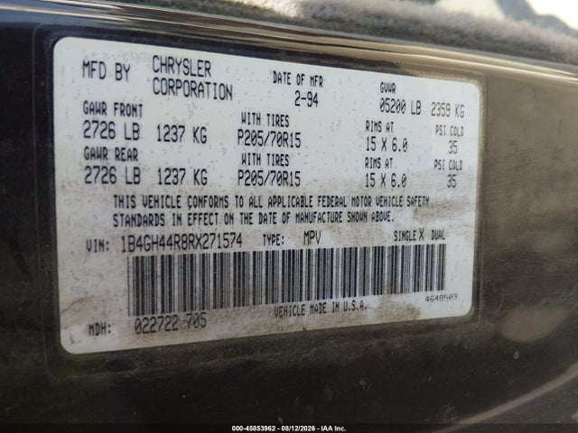 Aukcja sprzedaży 1994 Dodge Grand Caravan Se, vin: 1B4GH44R8RX271574, numer aukcji: 45853962