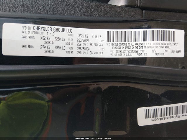 Aukcja sprzedaży 2014 Dodge Durango Limited, vin: 1C4SDJDT7EC345698, numer aukcji: 45853967