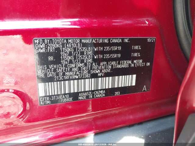 2T3C1RFVXMW173382 Toyota Rav4 Xle Premium