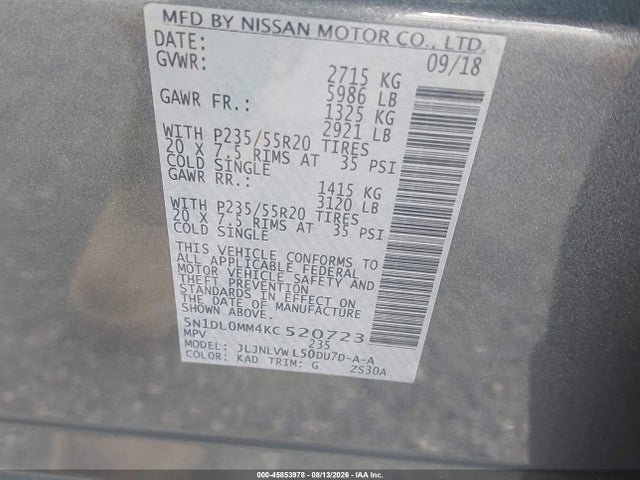 Продаж на аукціоні авто 2019 Infiniti Qx60 Luxe, vin: 5N1DL0MM4KC520723, номер лоту: 45853978