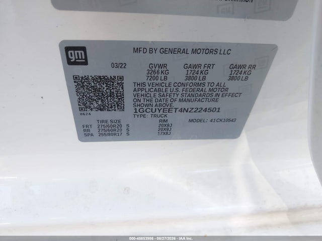 Aukcja sprzedaży 2022 Chevrolet Silverado 1500 Ltd 4wd  Short Bed Rst, vin: 1GCUYEET4NZ224501, numer aukcji: 45853986