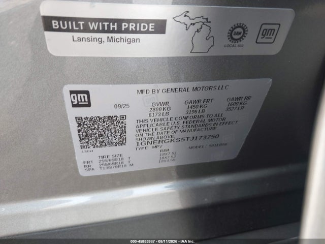 45853987 :رقم المزاد ، 1GNERGKS5TJ173750 vin ، 2026 Chevrolet Traverse Fwd Lt مزاد بيع