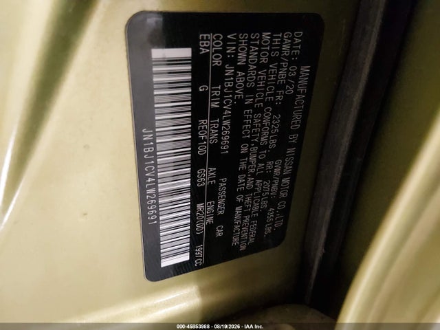 Aukcja sprzedaży 2020 Nissan Rogue Sport S Fwd Xtronic Cvt, vin: JN1BJ1CV4LW269691, numer aukcji: 45853988