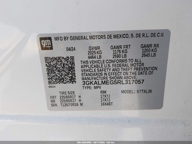 Aukcja sprzedaży 2024 Gmc Terrain Fwd Sle, vin: 3GKALMEG5RL317057, numer aukcji: 45853992