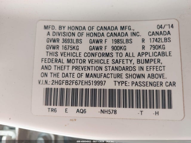 2HGFB2F67EH519997 Honda Civic Hf