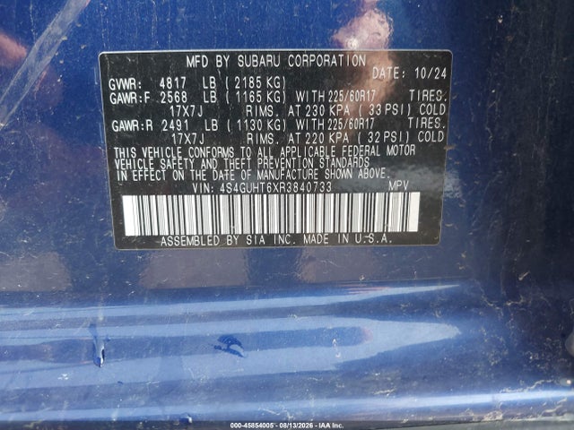 Aukcja sprzedaży 2024 Subaru Crosstrek Wilderness, vin: 4S4GUHT6XR3840733, numer aukcji: 45854005