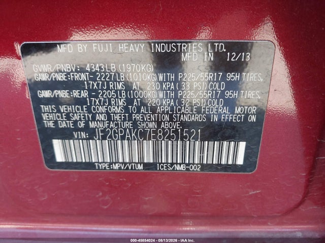 Продаж на аукціоні авто 2014 Subaru Xv Crosstrek 2.0i Limited, vin: JF2GPAKC7E8251521, номер лоту: 45854024