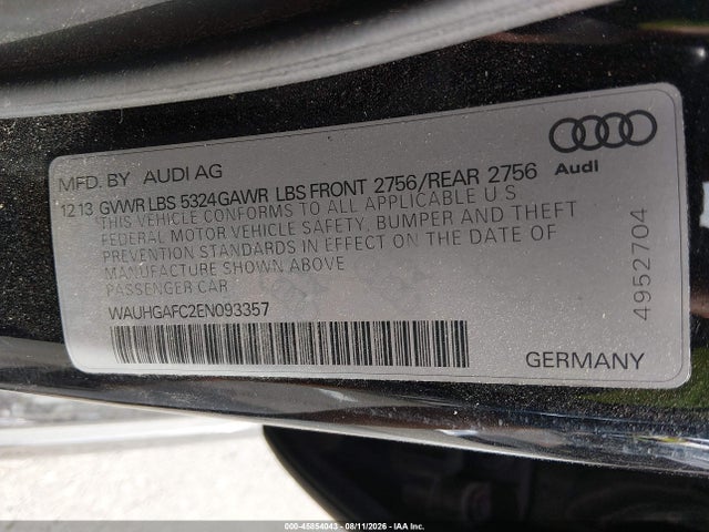 2014 Audi A6 3.0t Premium Plus მანქანა იყიდება აუქციონზე, vin: WAUHGAFC2EN093357, აუქციონის ნომერი: 45854043