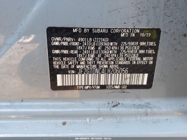 Aukcja sprzedaży 2020 Subaru Crosstrek Hybrid, vin: JF2GTDNC4LH206056, numer aukcji: 45854074