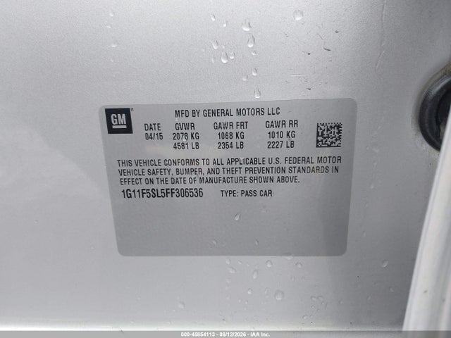 Продаж на аукціоні авто 2015 Chevrolet Malibu 1lz, vin: 1G11F5SL5FF306536, номер лоту: 45854113