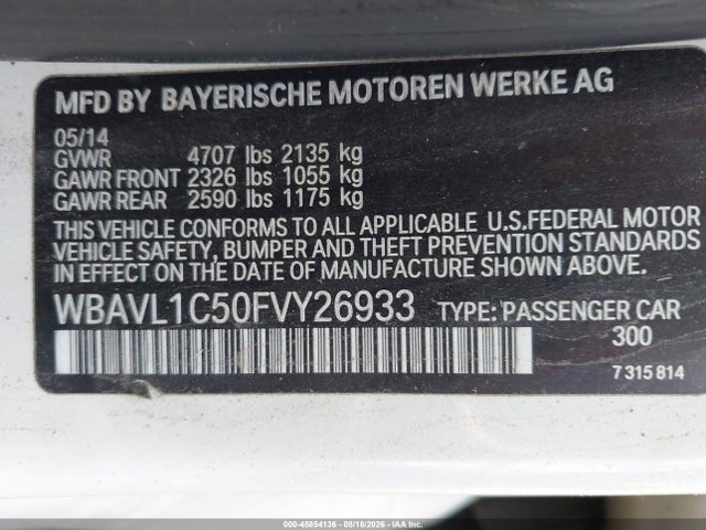 2015 Bmw X1 Xdrive28i მანქანა იყიდება აუქციონზე, vin: WBAVL1C50FVY26933, აუქციონის ნომერი: 45854136