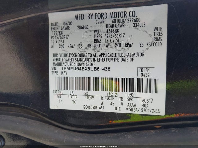 Продажа на аукционе авто 2006 Ford Explorer Eddie Bauer, vin: 1FMEU64EX6UB61438, номер лота: 45854159