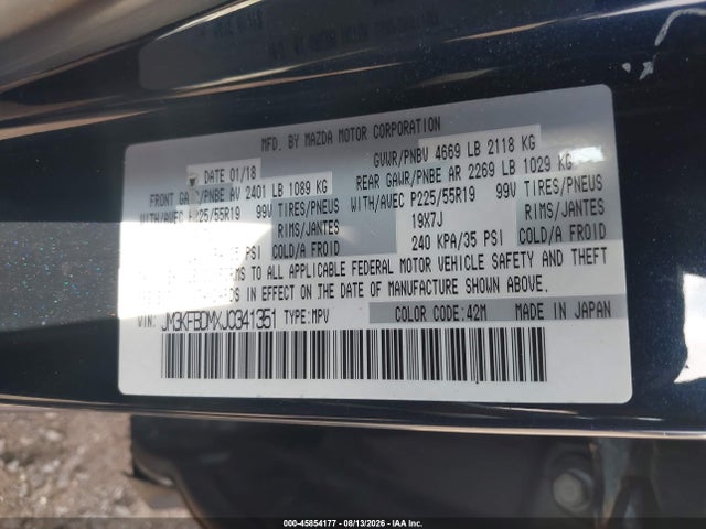 45854177 :رقم المزاد ، JM3KFBDMXJ0341351 vin ، 2018 Mazda Cx-5 Grand Touring مزاد بيع