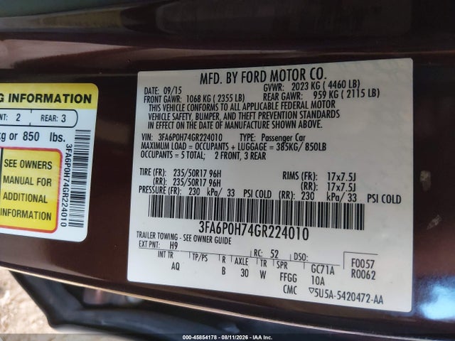 Ford FUSION SE 2016 3FA6P0H74GR224010 Image 9