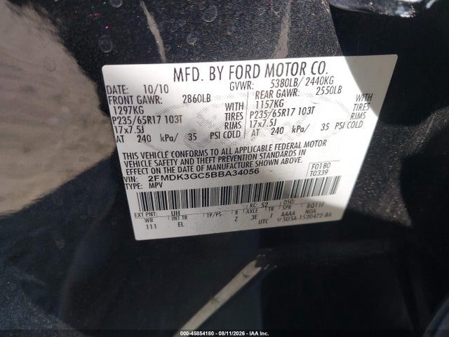 2011 Ford Edge Se მანქანა იყიდება აუქციონზე, vin: 2FMDK3GC5BBA34056, აუქციონის ნომერი: 45854180