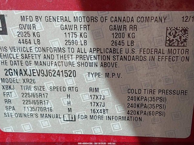 Chevrolet EQUINOX LT 2018 2GNAXJEV9J6241520 Image 9
