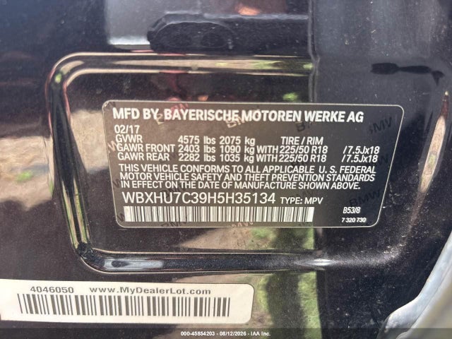 45854203 :رقم المزاد ، WBXHU7C39H5H35134 vin ، 2017 Bmw X1 Sdrive28i مزاد بيع