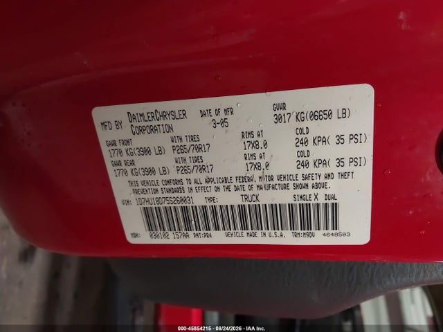 Продажа на аукционе авто 2005 Dodge Ram 1500 Slt/laramie, vin: 1D7HU18D75S260031, номер лота: 45854215