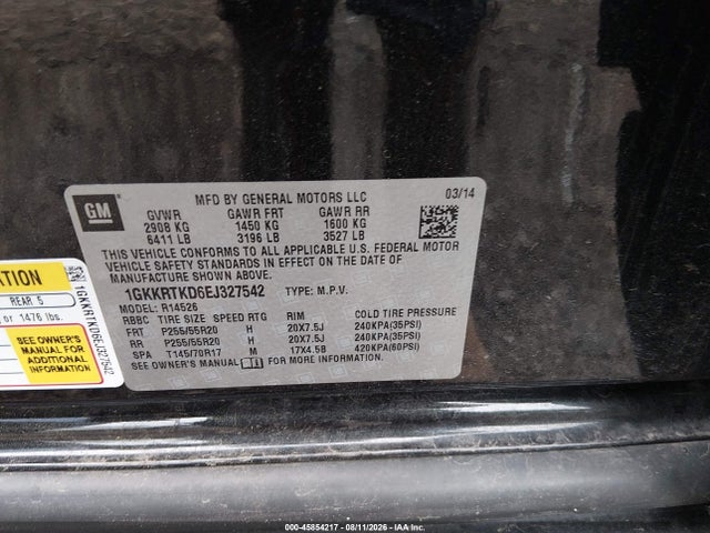 Aukcja sprzedaży 2014 Gmc Acadia Denali, vin: 1GKKRTKD6EJ327542, numer aukcji: 45854217