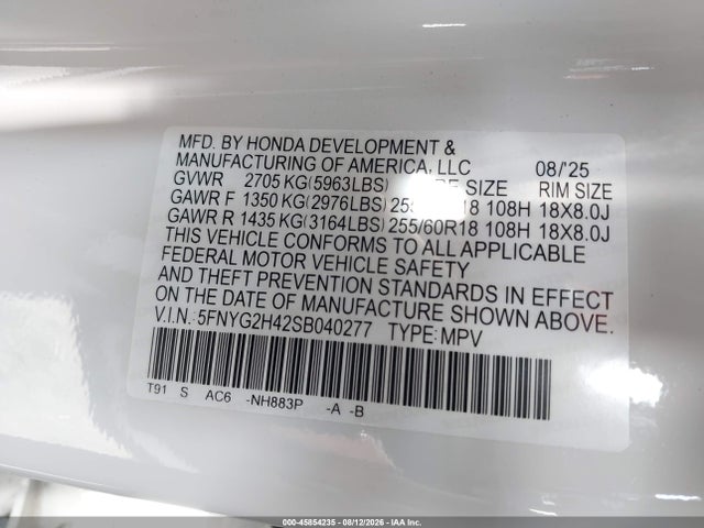 Honda Pilot Ex-l 2025 5FNYG2H42SB040277 Image 9
