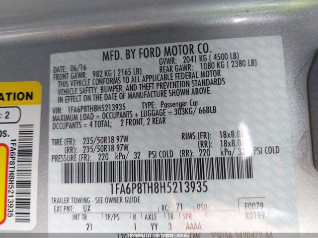 Ford Mustang Ecoboost 2017 1FA6P8TH8H5213935 Image 9