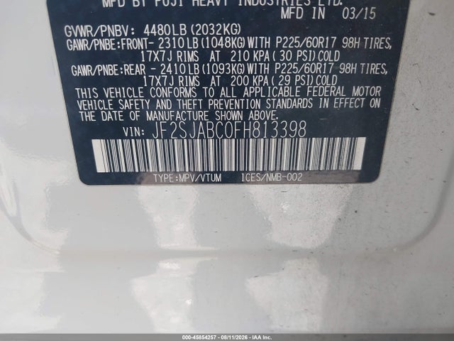 JF2SJABC0FH813398 Subaru Forester 2.5i