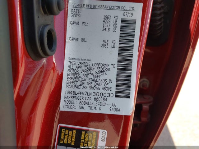 1N4BL4FV7LN300030 Nissan Altima Platinum Fwd