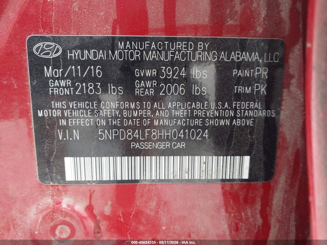 5NPD84LF8HH041024 Hyundai ELANTRA SE