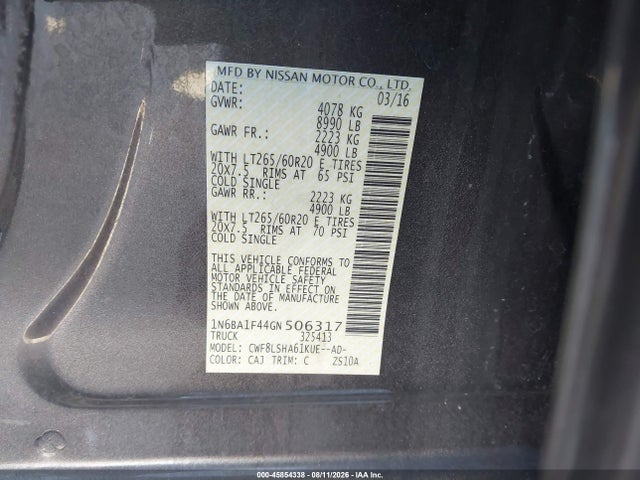 Продажа на аукционе авто 2016 Nissan Titan Xd Sv Diesel, vin: 1N6BA1F44GN506317, номер лота: 45854338